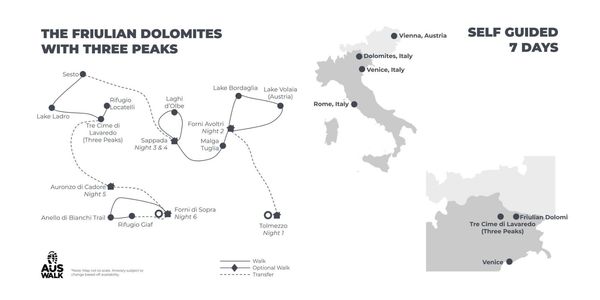 The Friulian Dolomites with Three Peaks - 7 days route map